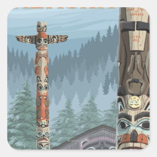 Alaska Totem Poles - Juneau, Alaska Quadratischer Aufkleber