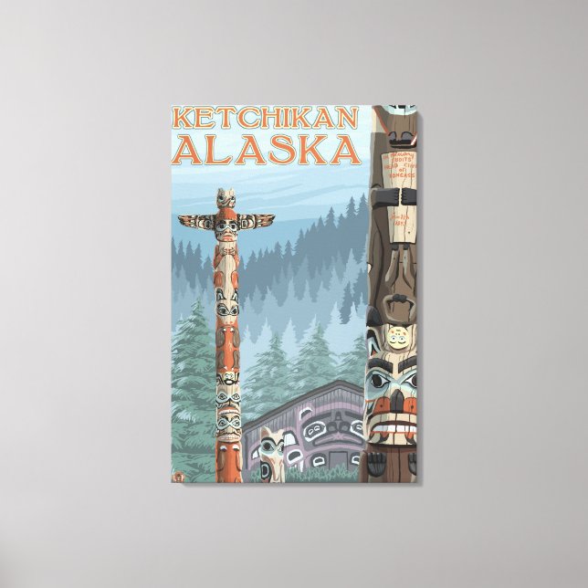 Alaska Totem Poles - Ketchikan, Alaska Leinwanddruck (Vorderseite)