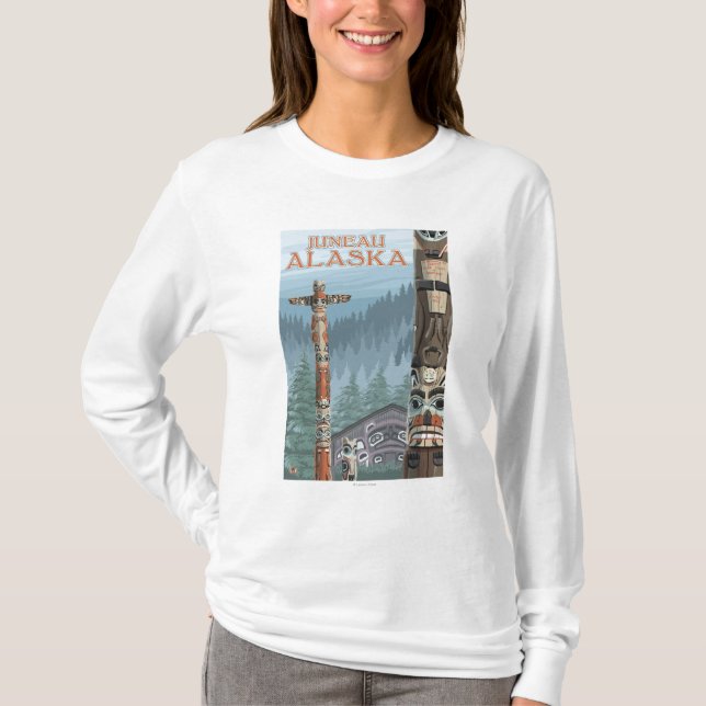 Alaska-Totempfähle - Juneau, Alaska T-Shirt (Vorderseite)