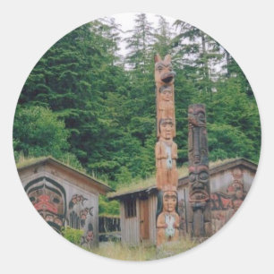 Alaska-Totempfähle Runder Aufkleber