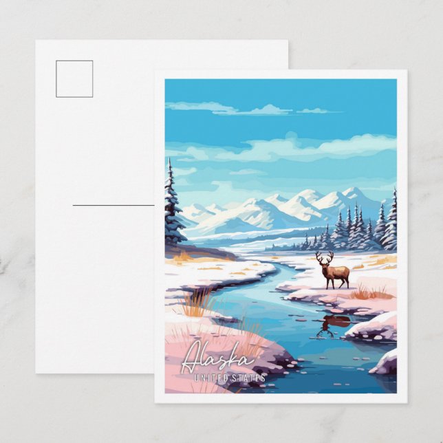 Alaska United Staaten Vintage Illustration Postkarte (Vorne/Hinten)