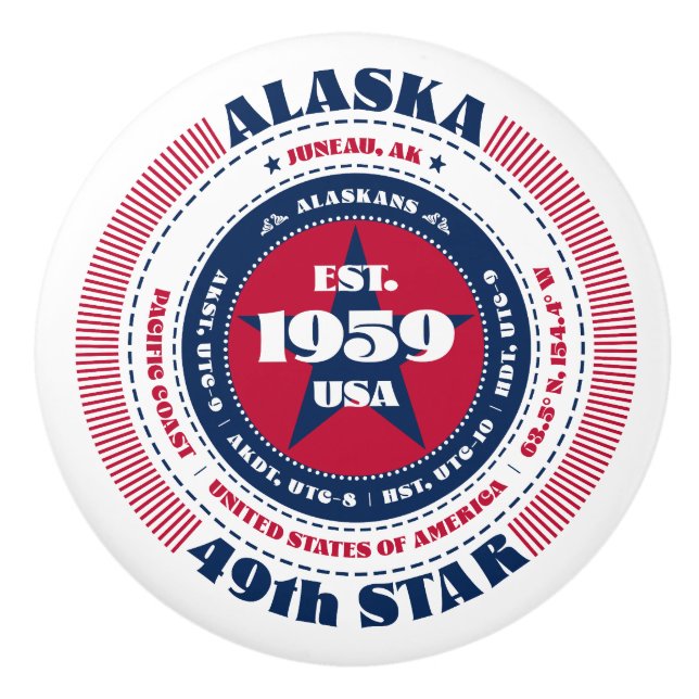 Alaska US Staat Red White Blue Typografy Keramikknauf (Vorderseite)
