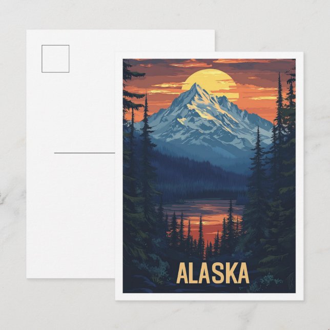 Alaska USA Art Vintage Travel Postkarte (Vorne/Hinten)