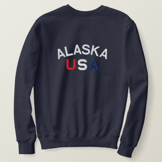 Alaska USA bestickt Basic Marine Blue Sweatshirt (Design Rückseite)
