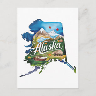 Alaska USA Bundesstaat im Vintage-Wasserfarbenstil Postkarte