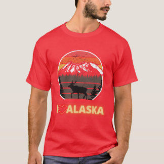 Alaska Usa I Love Alaska Mountains Neon Retro Suns T-Shirt