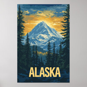 Alaska USA Kunst Vintage-Illustration Reise Poster