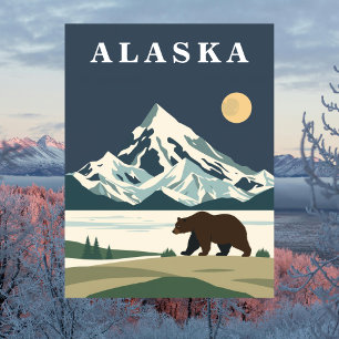 Alaska Vintage Reise Grizzlybär Postkarte