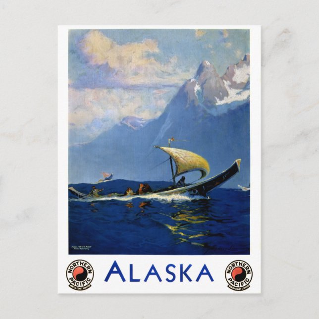 Alaska Vintage Travel Poster Zurück Postkarte (Vorderseite)