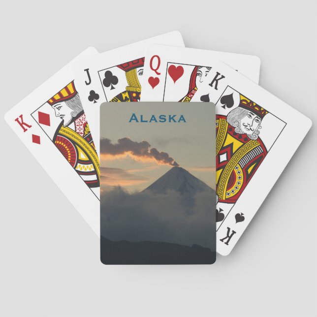 Alaska-Vulkan bei Sonnenuntergang Spielkarten (Rückseite)