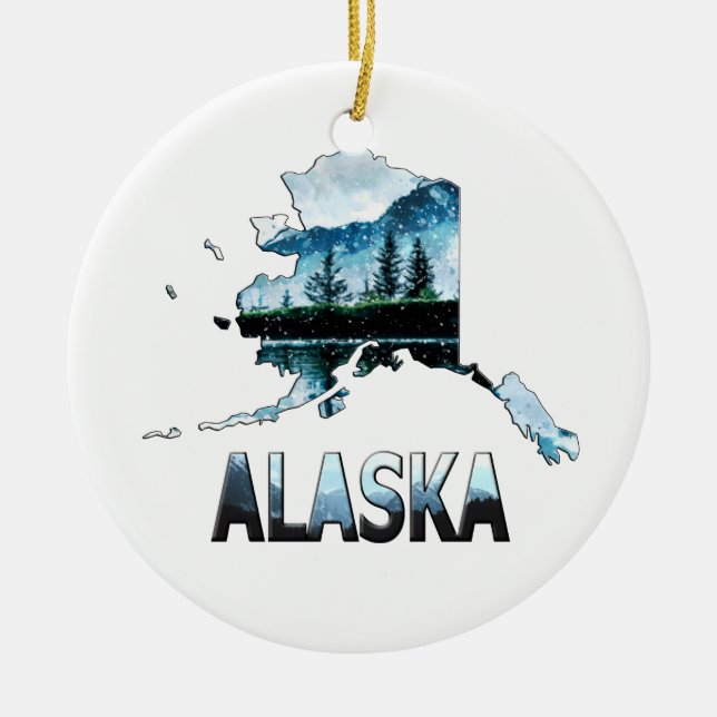 Alaska Watercolor Landschaftskarte Keramik Ornament (Vorne)