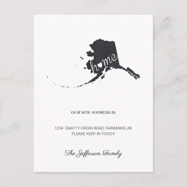 Alaska Zuhause Moving Ankündigung Postkarte (Vorderseite)