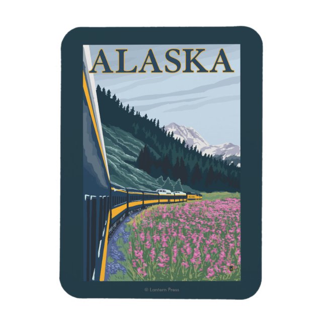 AlaskaBahn und Feuerweed Vintage Travel Magnet (Vertikal)