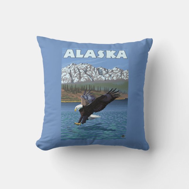 AlaskaBald Adler-Vintages Reise-Plakat Kissen (Vorderseite)