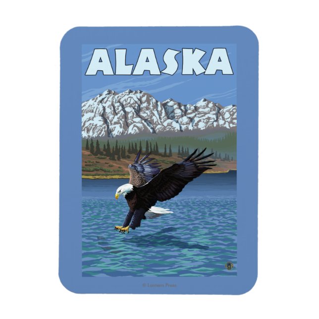 AlaskaBald Eagle Vintage Travel Poster Magnet (Vertikal)