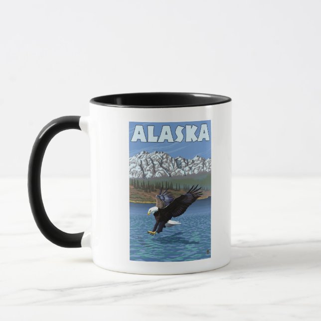 AlaskaBald Eagle Vintage Travel Poster Tasse (Links)