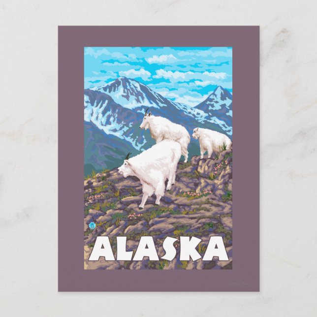 AlaskaBergziegen Vintage Travel Poster Postkarte (Vorderseite)