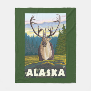 AlaskaCaribou in der wilden Vintagen Reise Fleecedecke