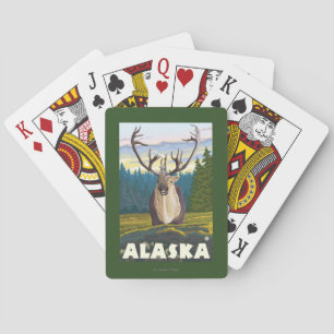 AlaskaCaribou in der wilden Vintagen Reise Spielkarten