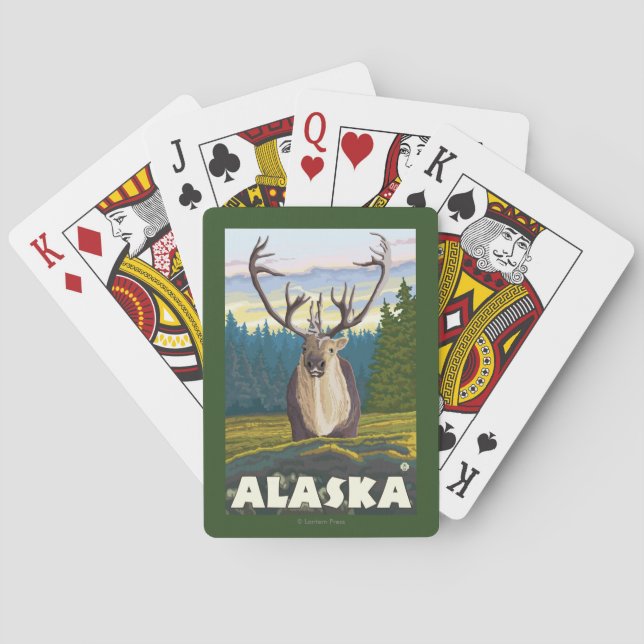 AlaskaCaribou in der wilden Vintagen Reise Spielkarten (Rückseite)