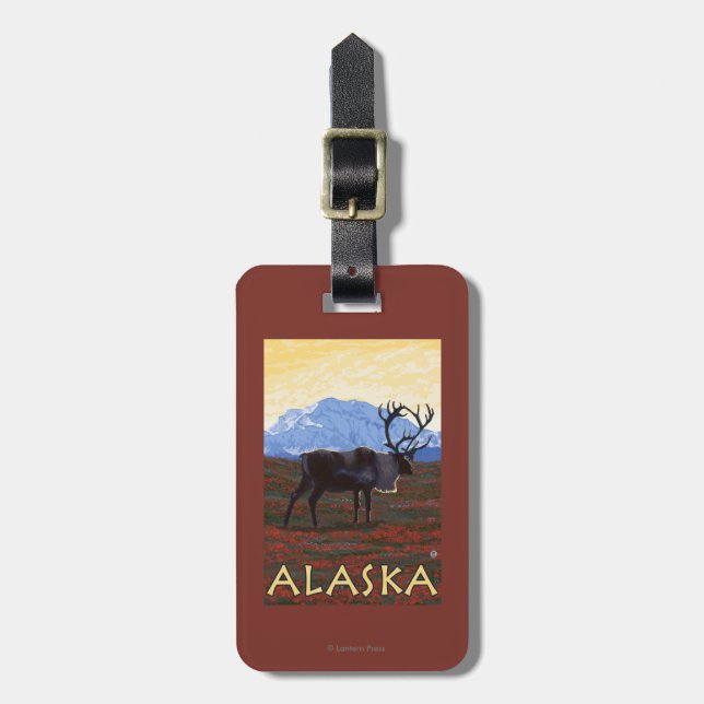 AlaskaCaribou Vintages Reise-Plakat Gepäckanhänger (Vorderseite vertikal)