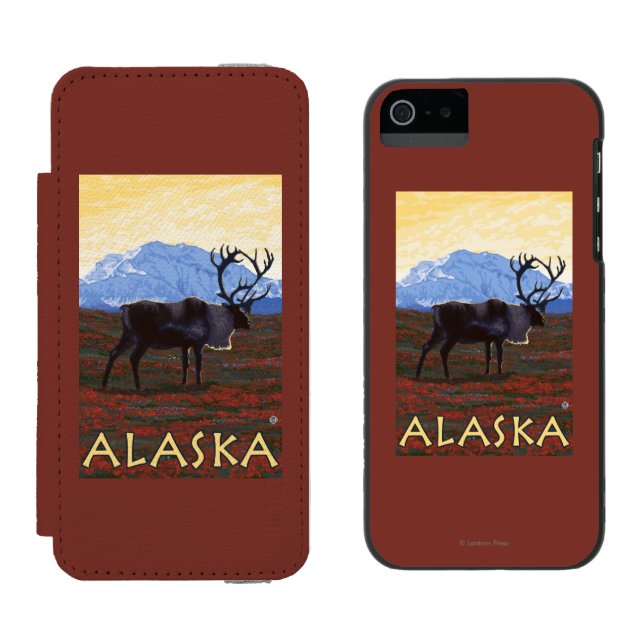 AlaskaCaribou Vintages Reise-Plakat Incipio iPhone Geldbeutel-Hülle (Seite an Seite)