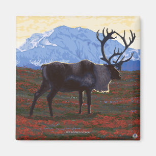 AlaskaCaribou Vintages Reise-Plakat Magnet