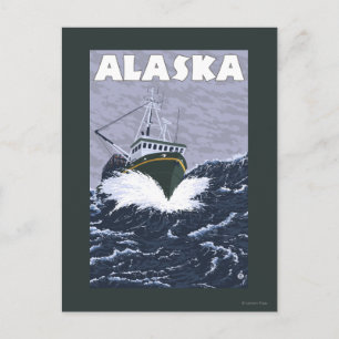 AlaskaCrab Boat Vintage Travel Poster Postkarte