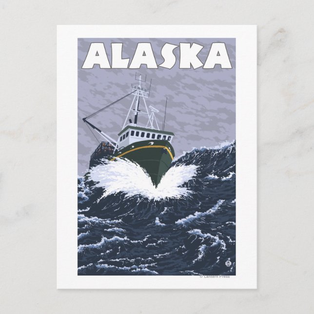 AlaskaCrab Boat Vintage Travel Poster Postkarte (Vorderseite)