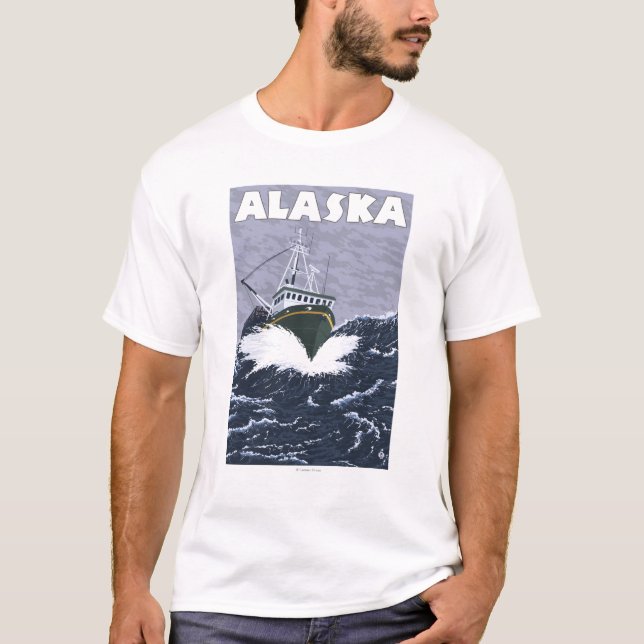 AlaskaCrab Boots-Vintages Reise-Plakat T-Shirt (Vorderseite)