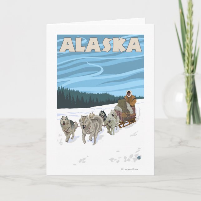 AlaskaDogsledding Vintage Travel Poster Feiertagskarte (Vorderseite)