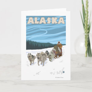 AlaskaDogsledding Vintage Travel Poster Feiertagskarte