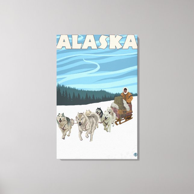 AlaskaDogsledding Vintage Travel Poster Leinwanddruck (Vorderseite)