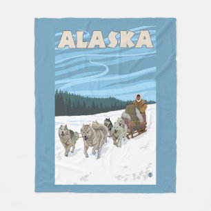 AlaskaDogsledding Vintages Reise-Plakat Fleecedecke