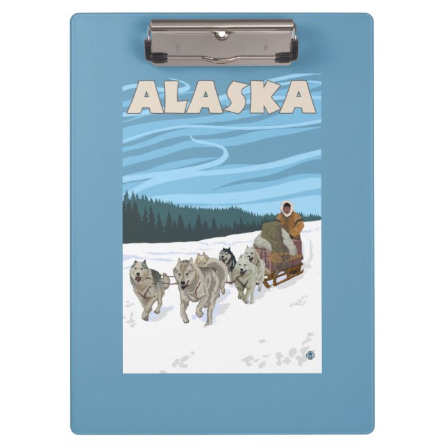 AlaskaDogsledding Vintages Reise-Plakat Klemmbrett (Vorderseite)