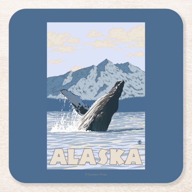 AlaskaHumpback Wal-Vintages Reise-Plakat Rechteckiger Pappuntersetzer (Vorderseite)