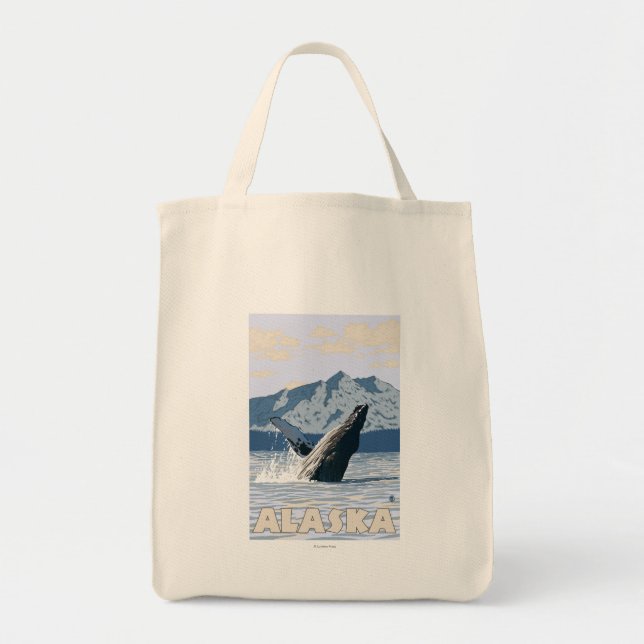 AlaskaHumpback Whale Vintage Travel Poster Tragetasche (Vorne)