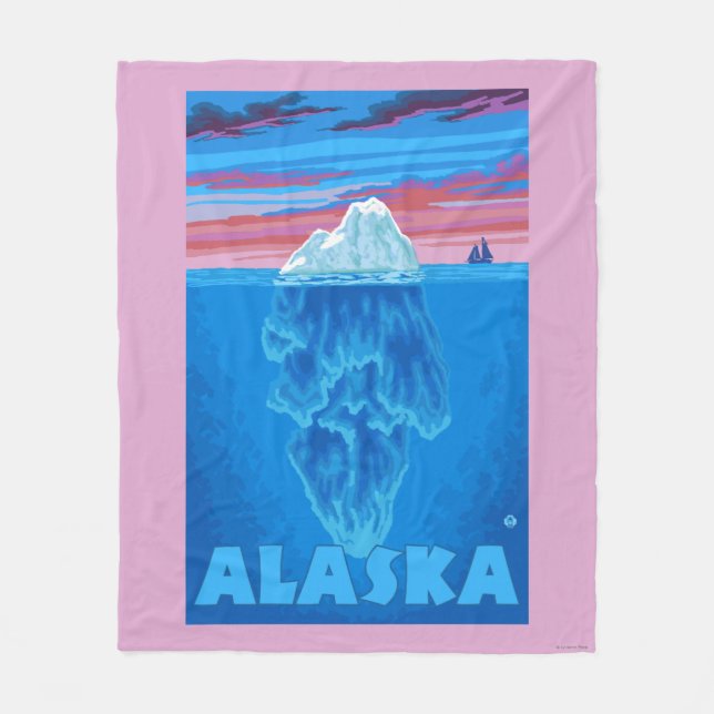 AlaskaIceberg Vintages Reise-Plakat Fleecedecke (Vorderseite)