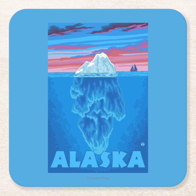 AlaskaIceberg Vintages Reise-Plakat Rechteckiger Pappuntersetzer (Vorderseite)