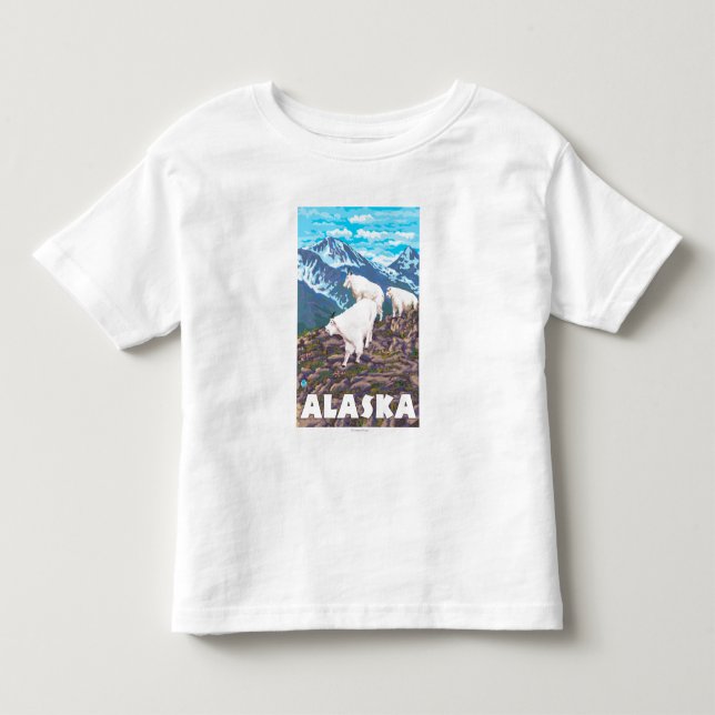 AlaskaMountain Ziegen-Vintages Reise-Plakat Kleinkind T-shirt (Vorderseite)