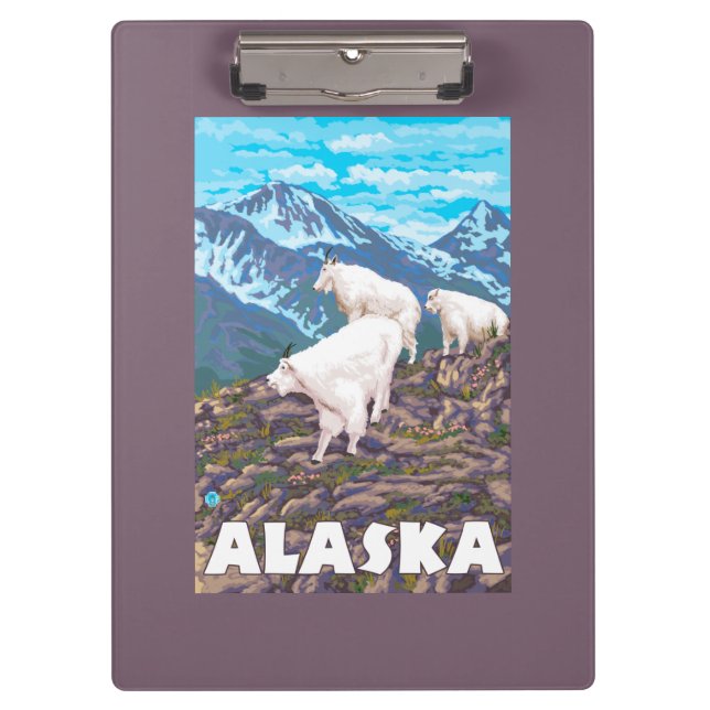 AlaskaMountain Ziegen-Vintages Reise-Plakat Klemmbrett (Vorderseite)