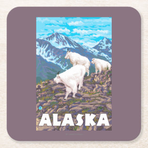 AlaskaMountain Ziegen-Vintages Reise-Plakat Rechteckiger Pappuntersetzer