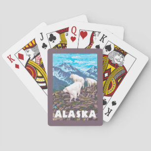 AlaskaMountain Ziegen-Vintages Reise-Plakat Spielkarten