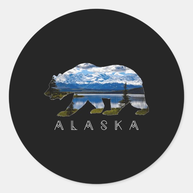 Alaskan Bear mit Lake Mountain Runder Aufkleber (Vorderseite)