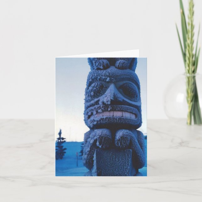 Alaskan Carved Totempole Winterszene geklappt Karte (Vorderseite)