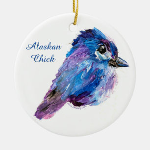 Alaskan Chick Round Keramik Ornament_QR Ornament