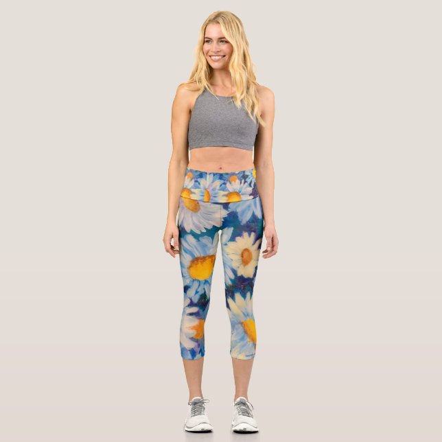 Alaskan Crazy Daisies Capri Yoga Leggings (Vorderseite)