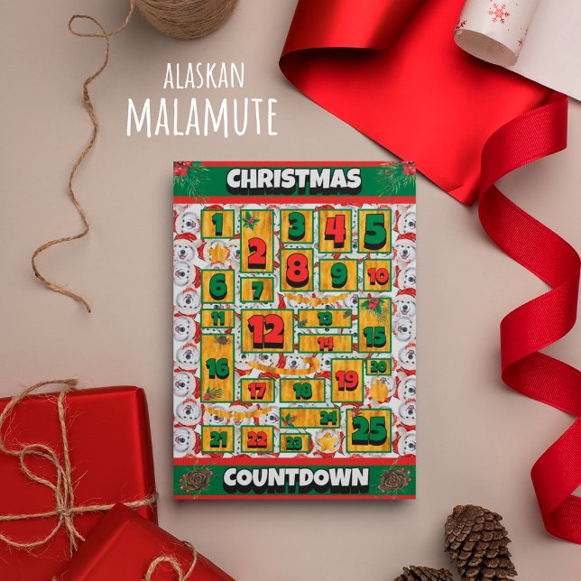 Alaskan Dog Countdown Weihnachtskalender Feiertagskarte (Von Creator hochgeladen)
