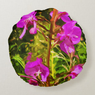 Alaskan Fireweed Pink Wildblume Abstrakt Rundes Kissen