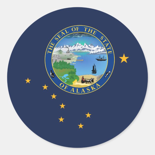 Alaskan Flag & Siegel, Flagge von Alaska Runder Aufkleber (Vorderseite)